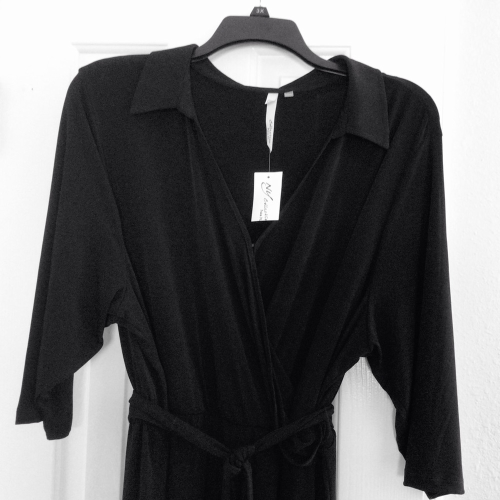 Collared V-Neck Black Maxi dress